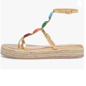 Maiyang Gold Charming Jewelled T-Strap Espadrille Platform Open Toe Sandals